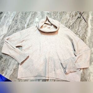 Chelsea28 Turtleneck Sweater L Beige Wool Blend Oversized Cozy Ribbed